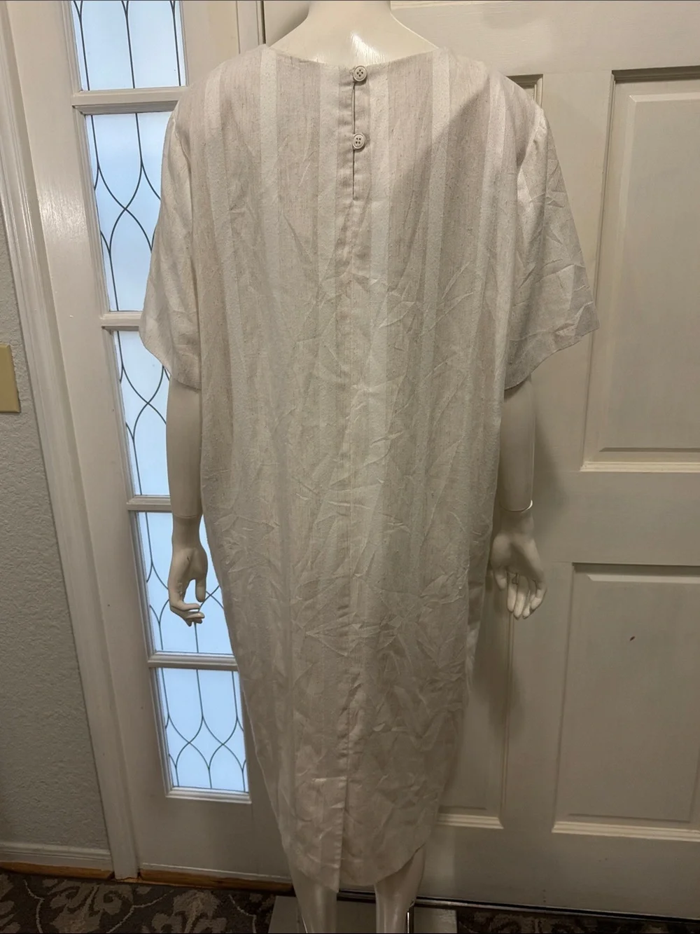 SCHRADER II Vintage white/cream Striped Midi Dress 80s Cotton Button Down Sz 18W